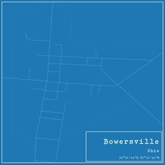 Blueprint US city map of Bowersville, Ohio.