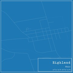 Blueprint US city map of Highland, Ohio.