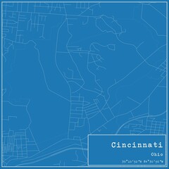 Blueprint US city map of Cincinnati, Ohio.
