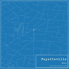 Blueprint US city map of Fayetteville, Ohio.