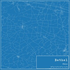 Blueprint US city map of Bethel, Ohio.