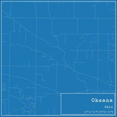 Blueprint US city map of Okeana, Ohio.