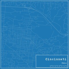 Blueprint US city map of Cincinnati, Ohio.