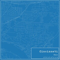 Blueprint US city map of Cincinnati, Ohio.
