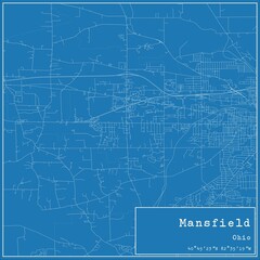 Blueprint US city map of Mansfield, Ohio.