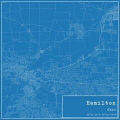 Blueprint US city map of Hamilton, Ohio. - obrazy, fototapety, plakaty