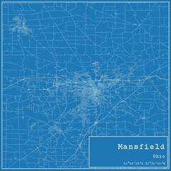 Blueprint US city map of Mansfield, Ohio.