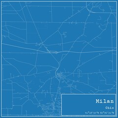 Blueprint US city map of Milan, Ohio.