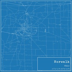 Blueprint US city map of Norwalk, Ohio.