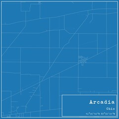 Blueprint US city map of Arcadia, Ohio.