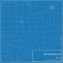 Fototapeta premium Blueprint US city map of Greenwich, Ohio.