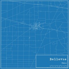 Blueprint US city map of Bellevue, Ohio.