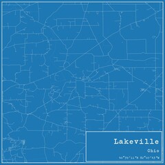 Blueprint US city map of Lakeville, Ohio.