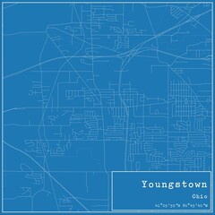 Naklejka premium Blueprint US city map of Youngstown, Ohio.