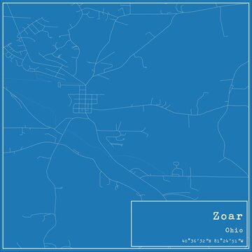 Blueprint US city map of Zoar, Ohio.