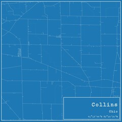 Blueprint US city map of Collins, Ohio.