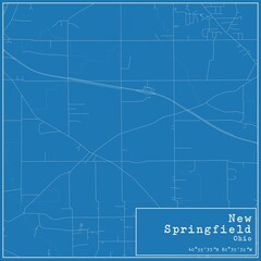 Blueprint US city map of New Springfield, Ohio.