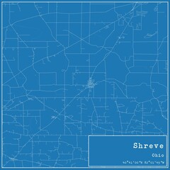 Blueprint US city map of Shreve, Ohio.