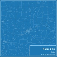 Blueprint US city map of Minerva, Ohio.