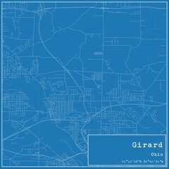 Blueprint US city map of Girard, Ohio.