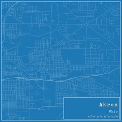 Blueprint US city map of Akron, Ohio.