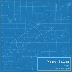 Blueprint US city map of West Salem, Ohio.