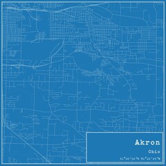 Blueprint US city map of Akron, Ohio.