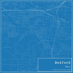 Blueprint US city map of Bedford, Ohio.