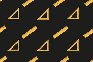 Seamless pattern with school Rulers. Endless ornament with school supplies. Drawing tools on Chalkboard. Wallpaper and bed linen print. Vector illustration.