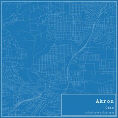 Blueprint US city map of Akron, Ohio.