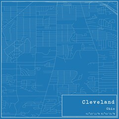 Blueprint US city map of Cleveland, Ohio.
