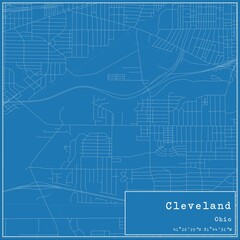 Blueprint US city map of Cleveland, Ohio.