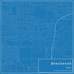 Blueprint US city map of Beachwood, Ohio.