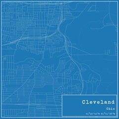 Blueprint US city map of Cleveland, Ohio.