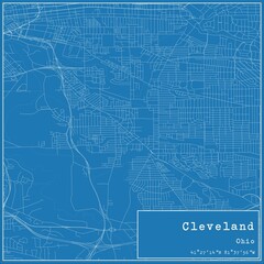 Blueprint US city map of Cleveland, Ohio.