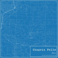 Blueprint US city map of Chagrin Falls, Ohio.