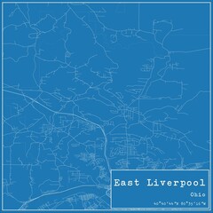 Blueprint US city map of East Liverpool, Ohio.