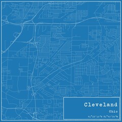 Blueprint US city map of Cleveland, Ohio.