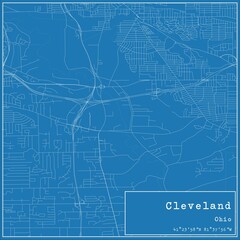 Blueprint US city map of Cleveland, Ohio.