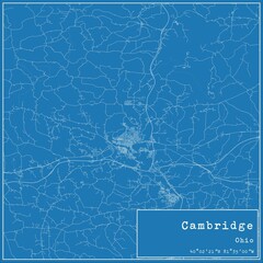 Blueprint US city map of Cambridge, Ohio.