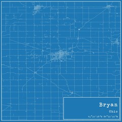 Blueprint US city map of Bryan, Ohio.