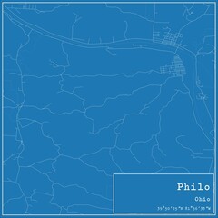 Blueprint US city map of Philo, Ohio.