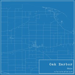 Blueprint US city map of Oak Harbor, Ohio.