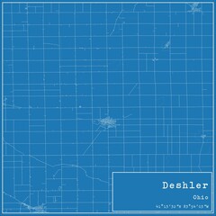 Blueprint US city map of Deshler, Ohio.