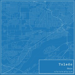 Blueprint US city map of Toledo, Ohio.