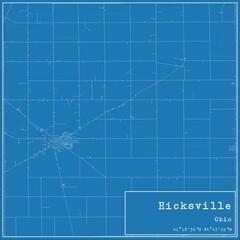 Blueprint US city map of Hicksville, Ohio.