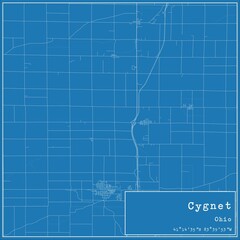 Blueprint US city map of Cygnet, Ohio.