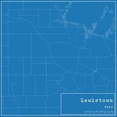 Blueprint US city map of Lewistown, Ohio.