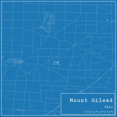 Blueprint US city map of Mount Gilead, Ohio.