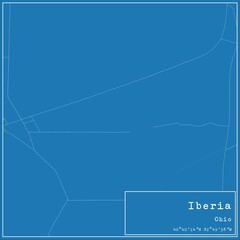 Blueprint US city map of Iberia, Ohio.